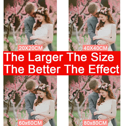 Diamond painting DIY kit showing five consecutive 70x35cm oil-on-canvas artworks with diamond application in progress