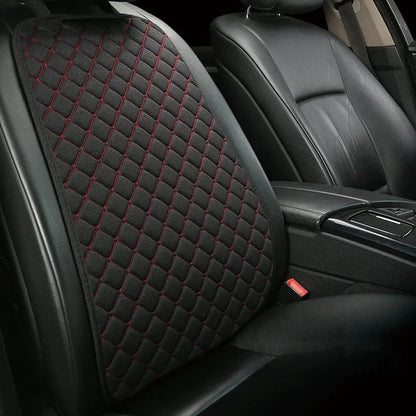 Flax linen car seat cover protector in beige, black, red and brown, with cushion and five-seat style options.