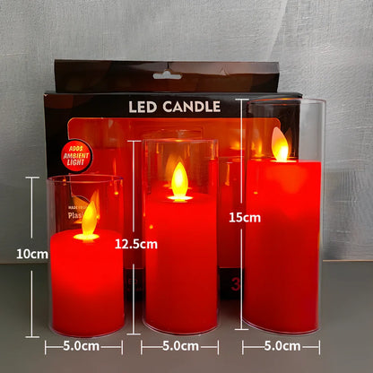 Electric candle lamp with LED flame simulation in cup design, available in 5.5cm and 7.5cm sizes