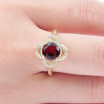 Copper ring with zircon inlay showing fruit-shaped design and electroplated finish in colour 10-6-1395