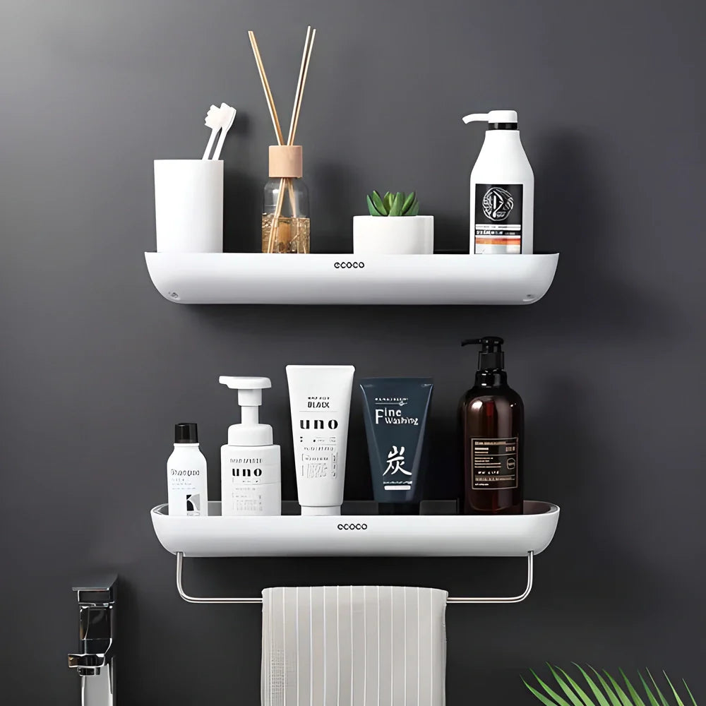 ECOCO™ Self-Adhesive Bathroom Shelf Organizer with Towel Bar - Sleek, modern design for decluttering your bathroom
