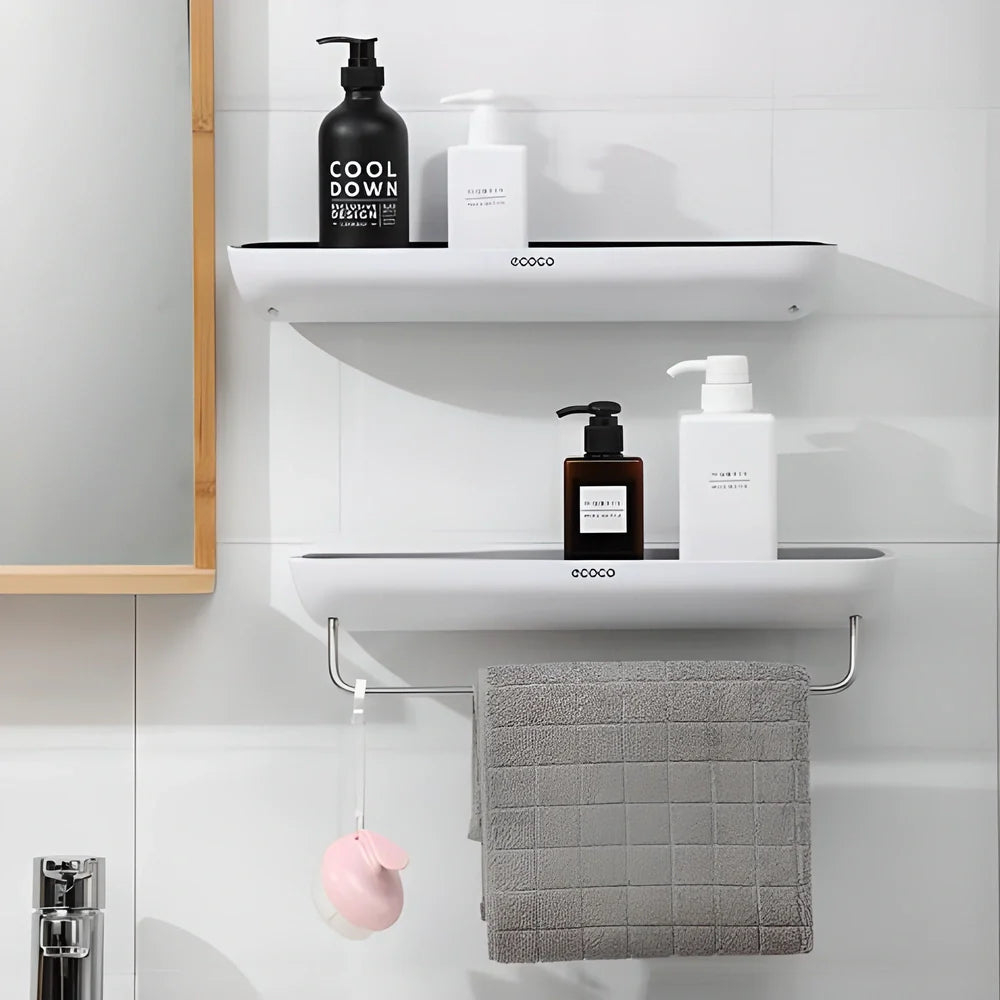 ECOCO™ Self-Adhesive Bathroom Shelf Organizer with Towel Bar - Sleek, modern design for decluttering your bathroom