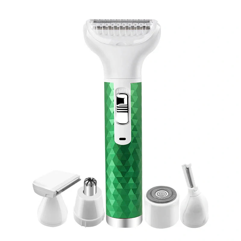 Portable electric razor for women with 5-in-1 functionality for painless hair trimming