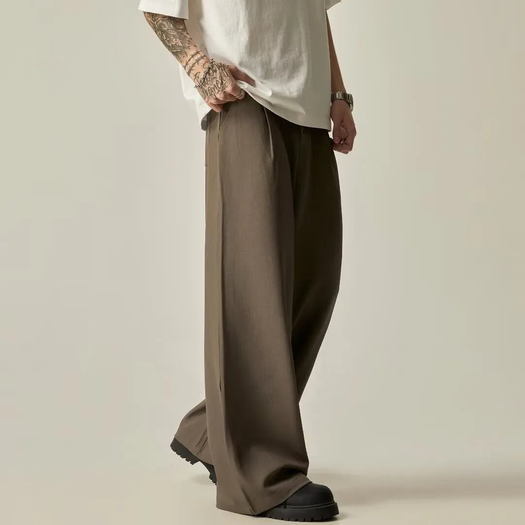 Men's black cotton blend vertical tube trousers with straight-leg design and micro-elastic waistband