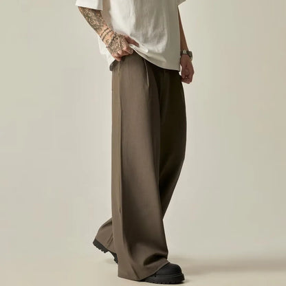Men's black cotton blend vertical tube trousers with straight-leg design and micro-elastic waistband