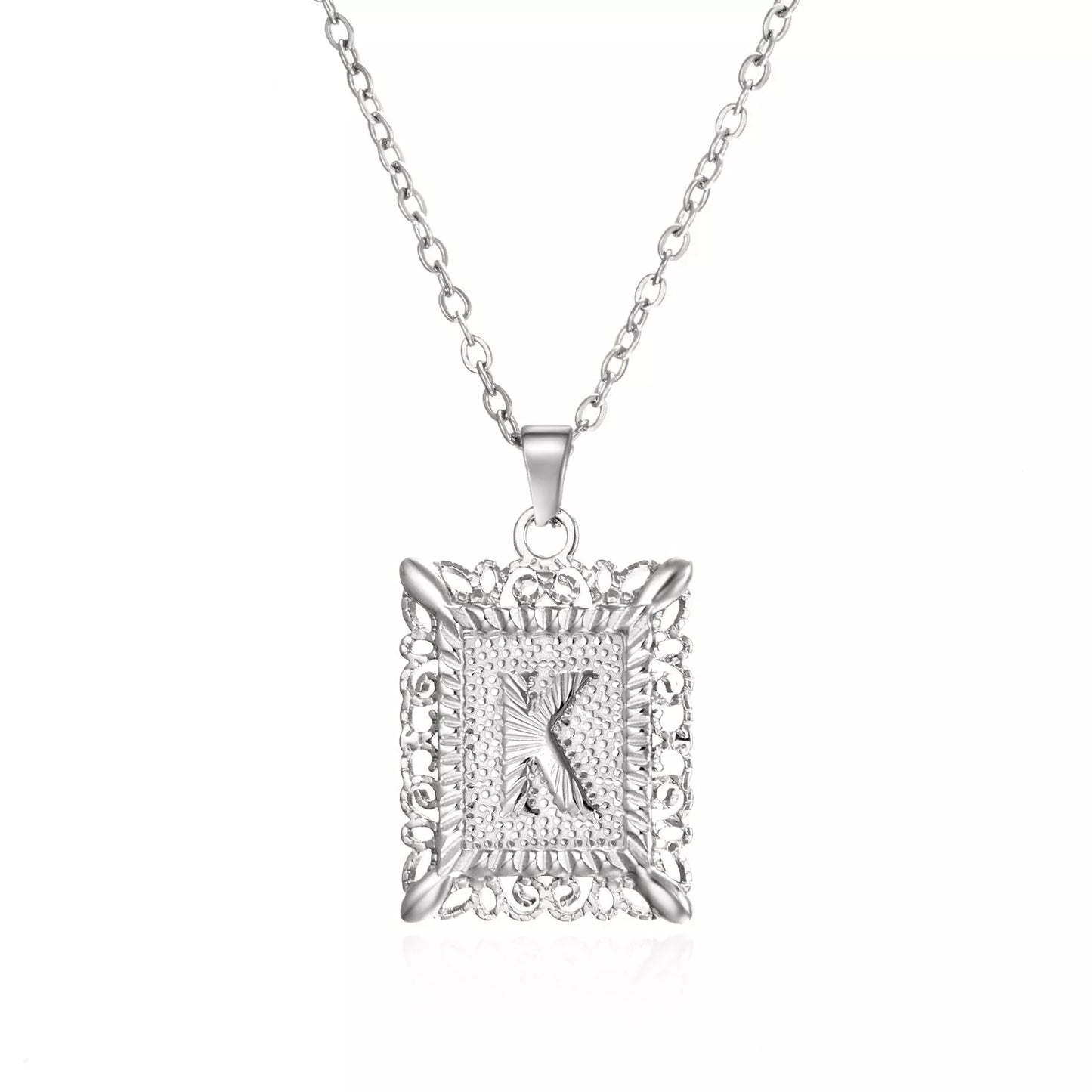 Personalized initial letter necklace in gold or steel, featuring any letter from A to Z