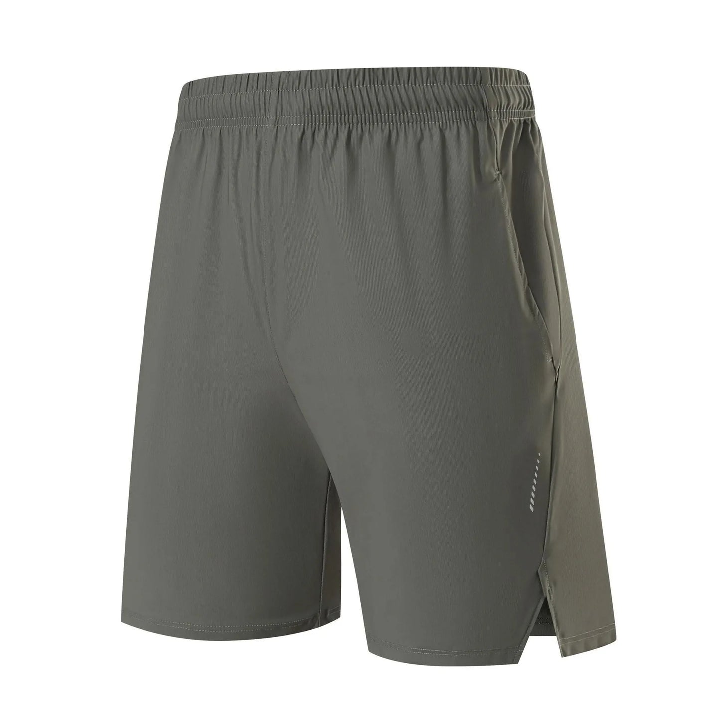 Men's black nylon sports shorts with a mid waist, designed for athletic and casual leisure wear.