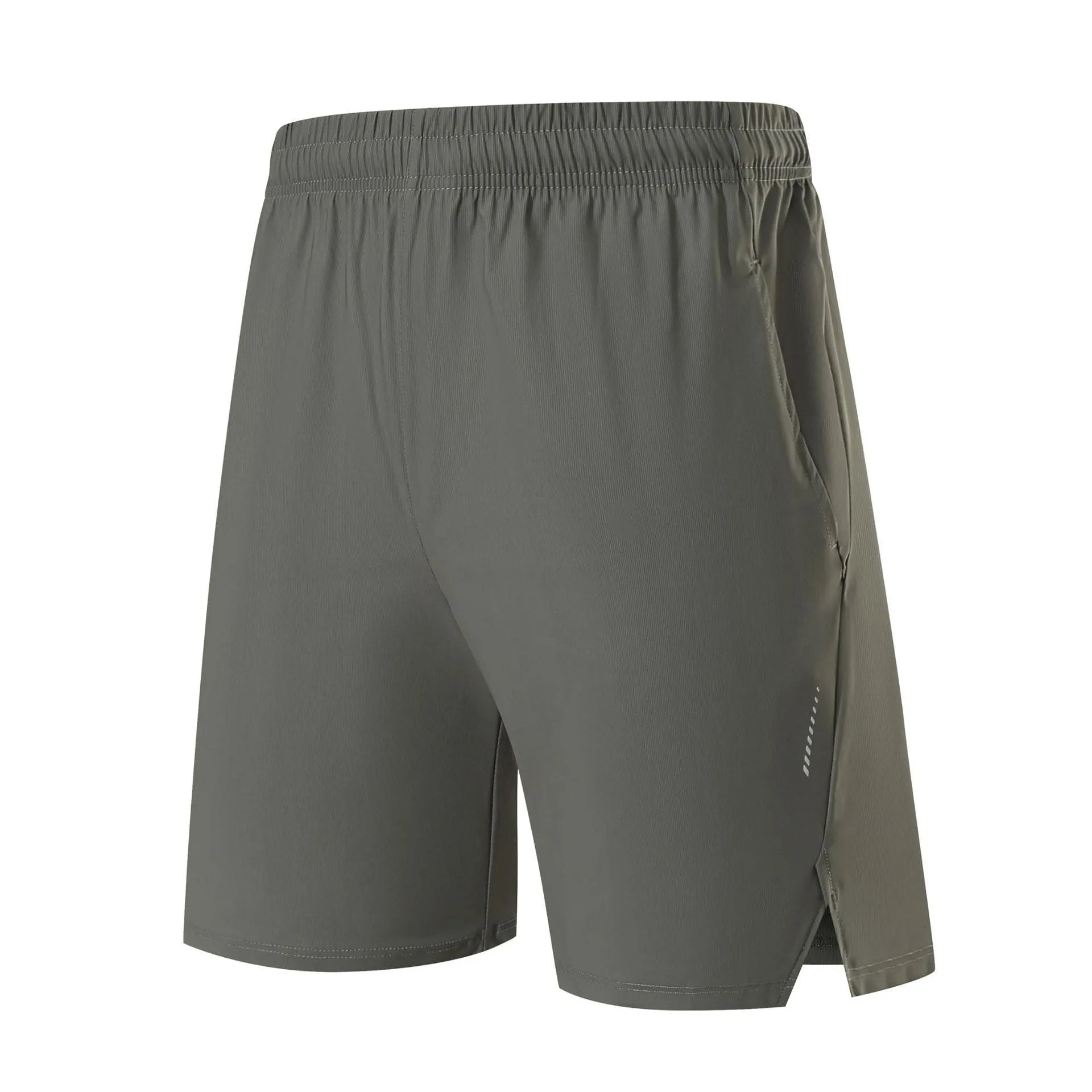 Men's black nylon sports shorts with a mid waist, designed for athletic and casual leisure wear.