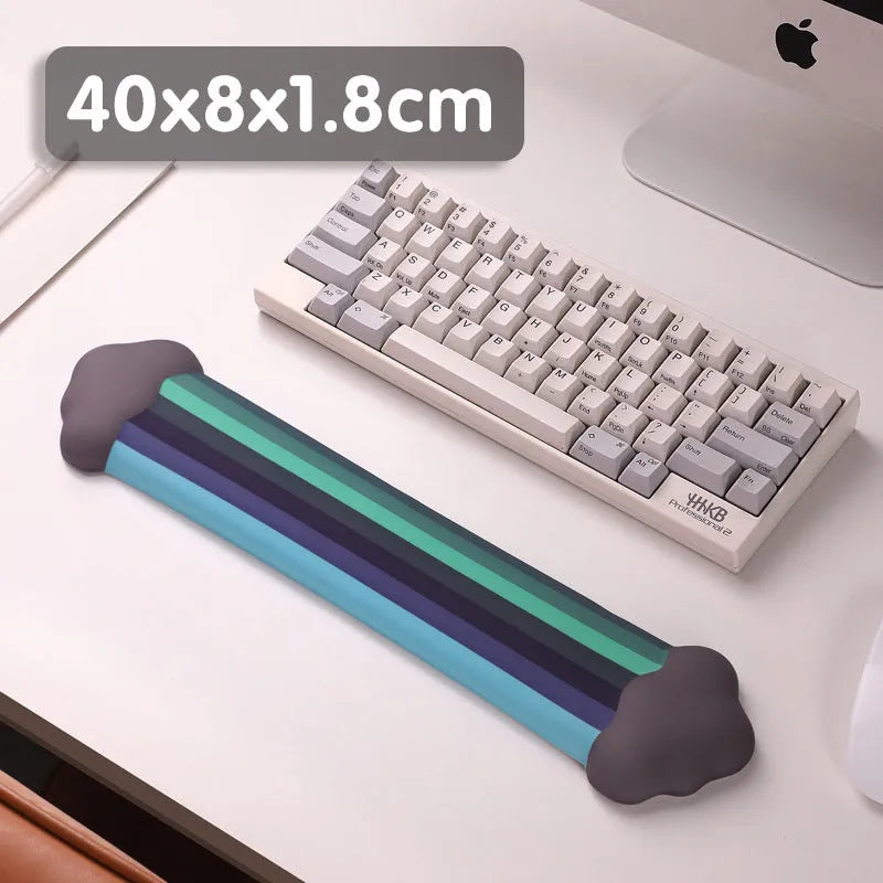 Silicone cloud pattern wrister mouse pad and matching keyboard support on a desk