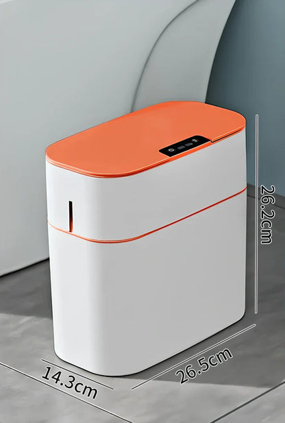 Automatic electric trash bin with infrared sensor opening, available in azure blue, white, and four other colours