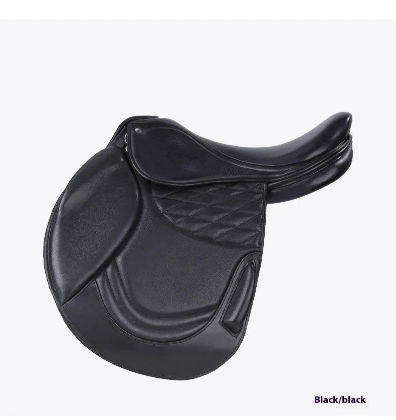 Cowhide equestrian saddle in black or brown, specification 17, for horse harness and riding use