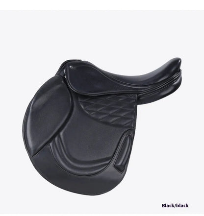 Cowhide equestrian saddle in black or brown, specification 17, for horse harness and riding use