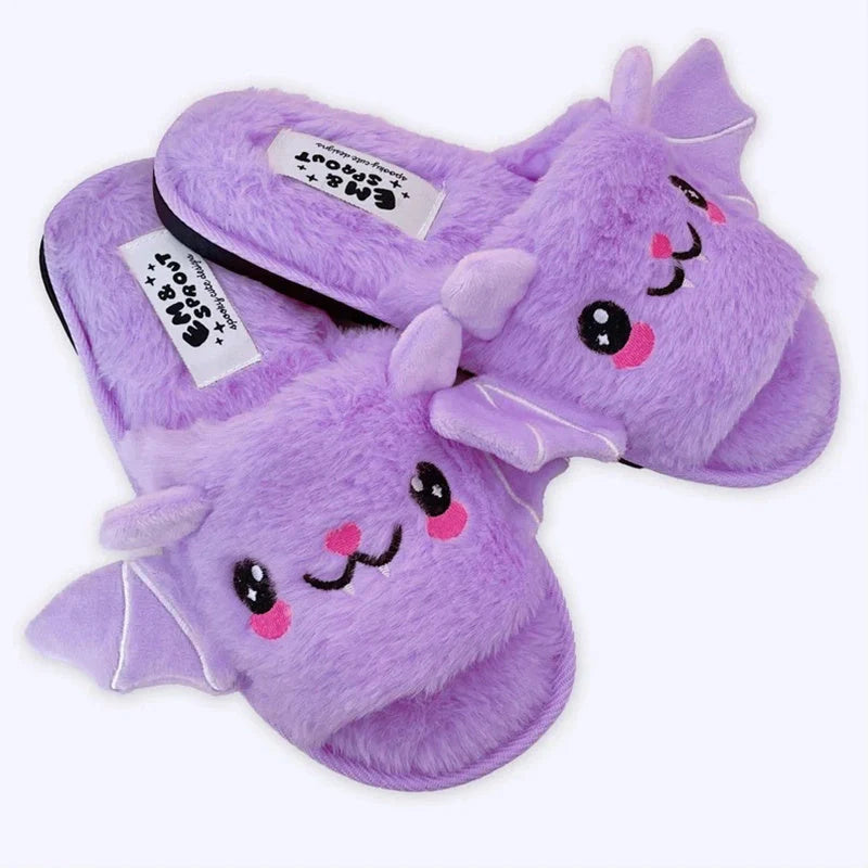 Bat wing slippers with super soft velvet upper in gray, pink, and purple