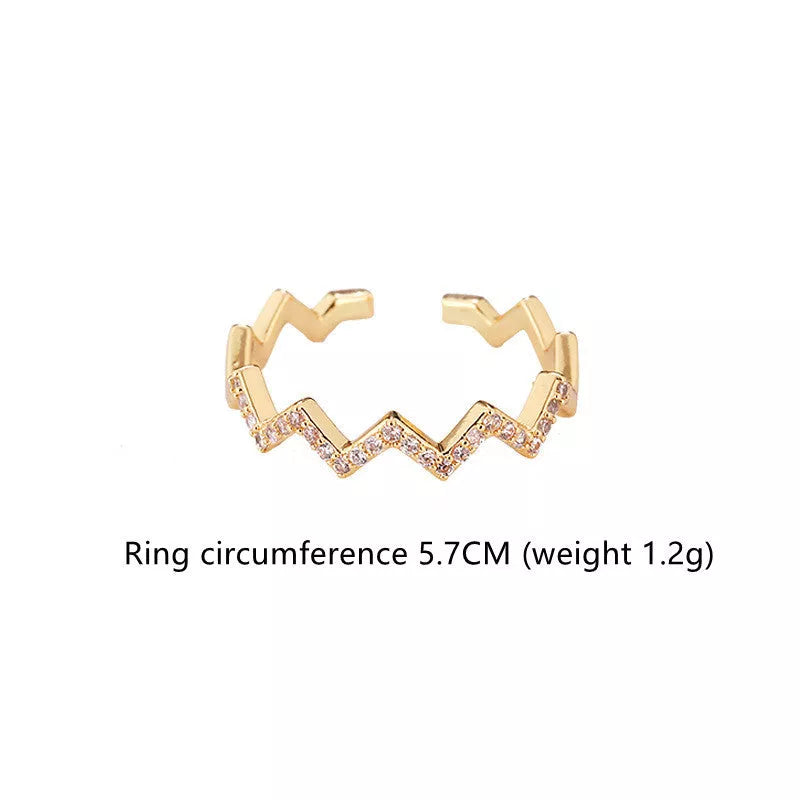 Micro inlaid zircon adjustable diamond ring in gold and silver