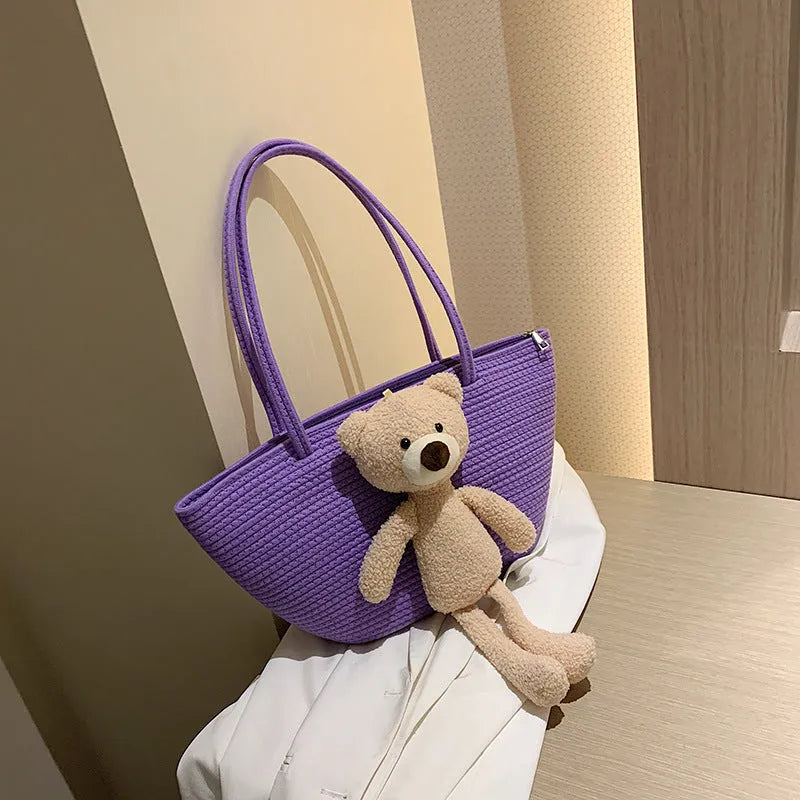 Cotton and linen woven bag with dumpling shape, three-dimensional pocket and double shoulder straps