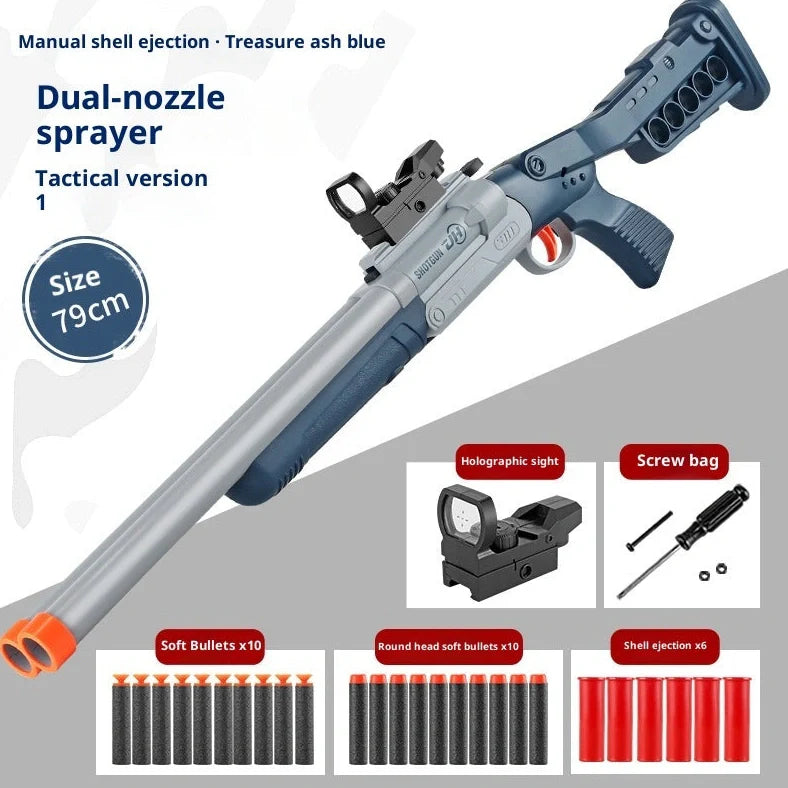 Double-barreled S686 shell-ejecting toy shotgun folded to 40cm with 20 soft bullets