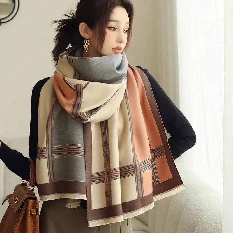 Cozy contrast color cashmere-blend scarf for women in various colors and patterns