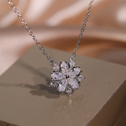 Double layer flower cubic zirconia jewelry set for women, including necklace, earrings, and ring