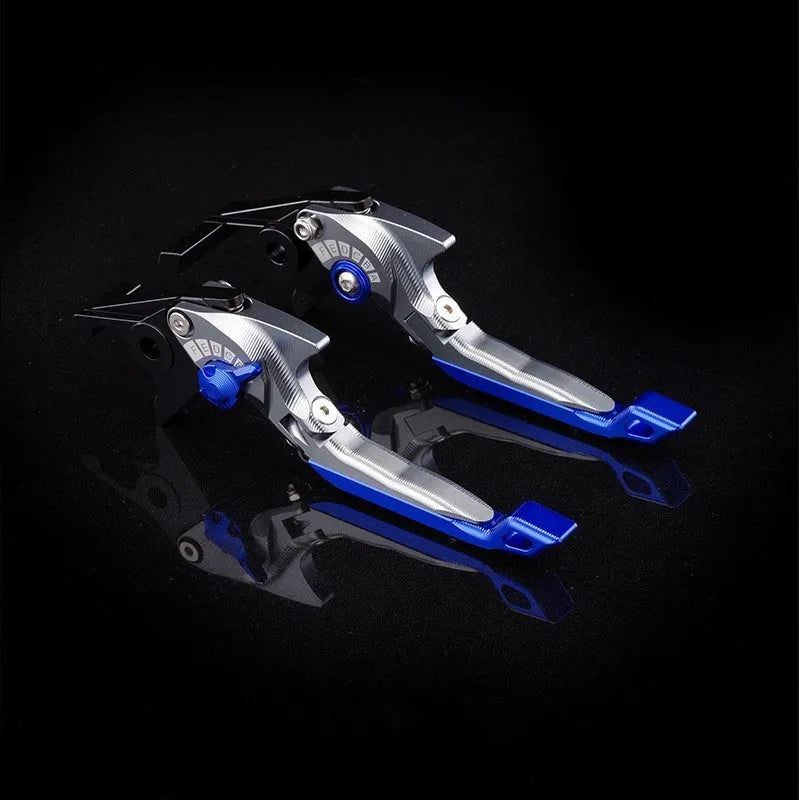 Motorcycle horn handle brake and clutch lever set in anodised metal with adjustable mechanism