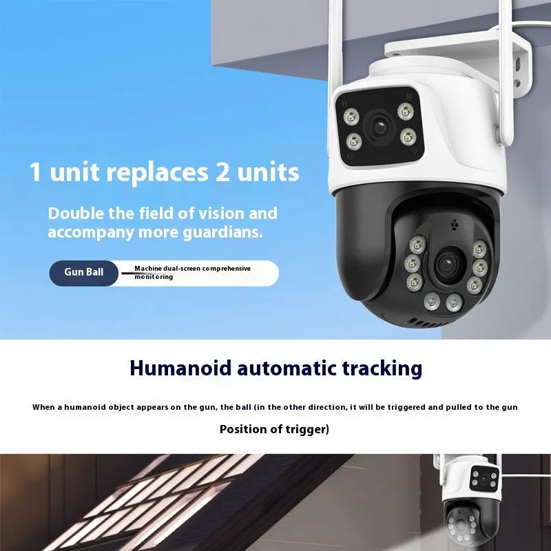 Outdoor home remote dual screen wireless monitor with 3MP binocular camera, featuring American, European, British, and Australian standard no memory options and Wi-Fi wired network supply mode for versatile surveillance camera setup.