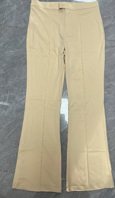Women's slim straight-leg pants with buckle detail in various colors