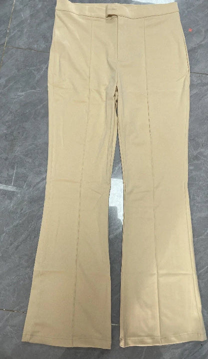 Women's slim straight-leg pants with buckle detail in various colors