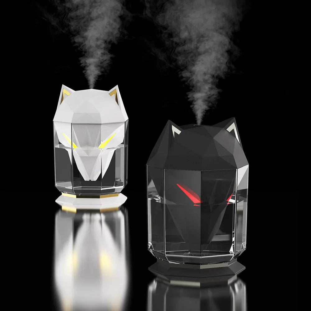 War Wolf black ultrasonic desktop humidifier with colour changing lights and water tank.