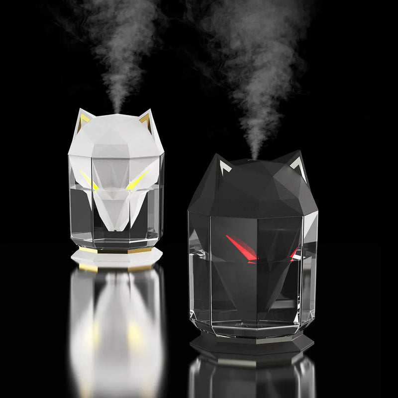 Ultrasonic Air Humidifier with Colour Changing Lights and Nano Spray for Desktop, Bedroom, and Office Use, War Wolf Model with 650ml ABS Plastic Water Tank and Chrome-Plated Mechanical Controls, Suitable for Areas Under 10 Square Metres