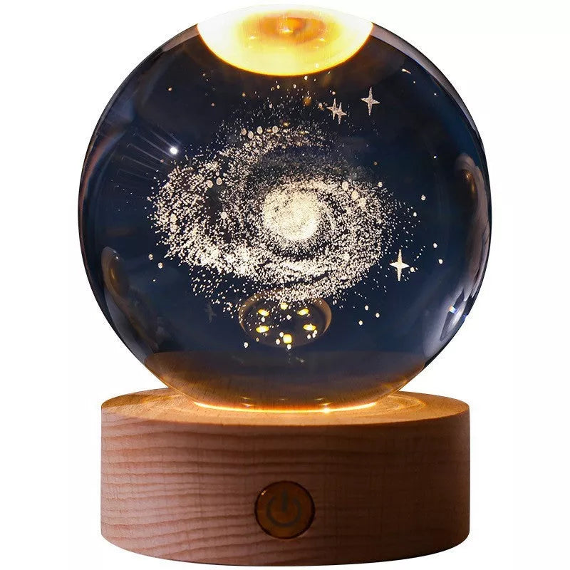 Crystal Ball Night Light with 3D Carved Solar System Design
