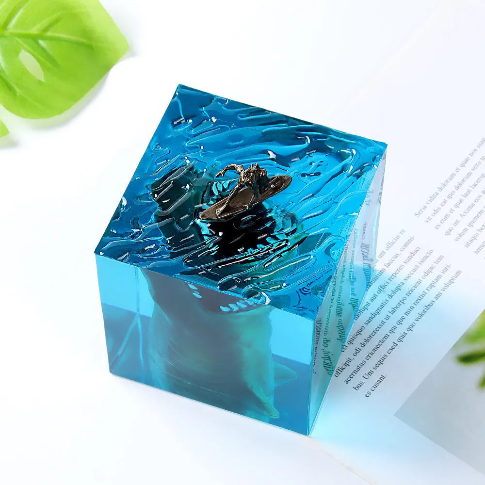 Ocean shark surfer scene resin night light in 5cm and 8cm size options