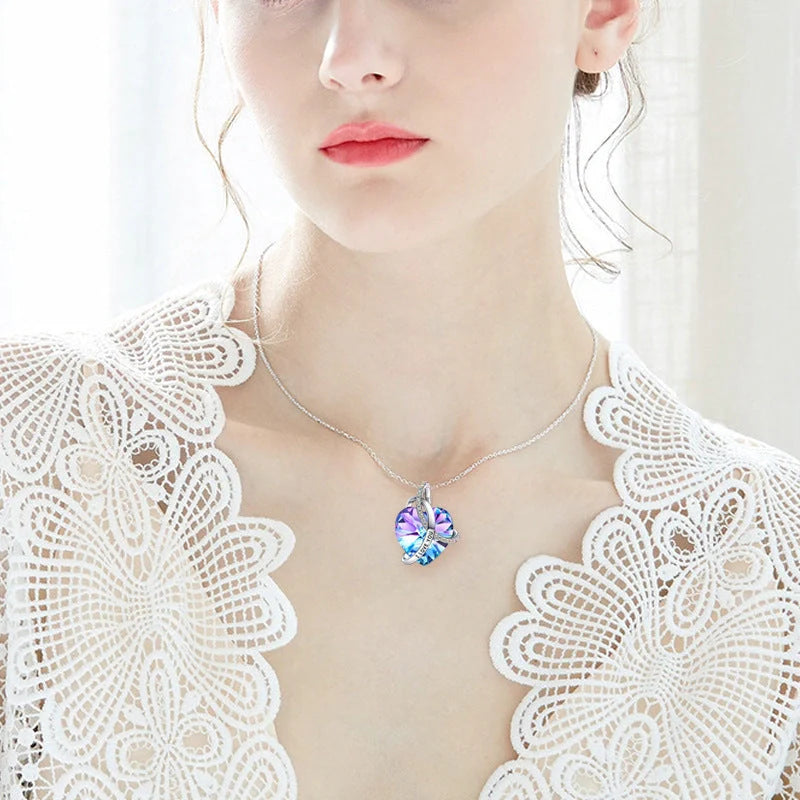 Fashion Love Crystal Heart Necklace with pink amethyst artificial crystal pendant