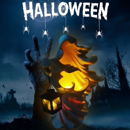 Faceless ghost sculpture in resin, a unique Halloween decoration with a spooky, supernatural design