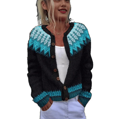 Yellow women's cardigan coat with a raised 3D digital print pattern, shown on a hanger.
