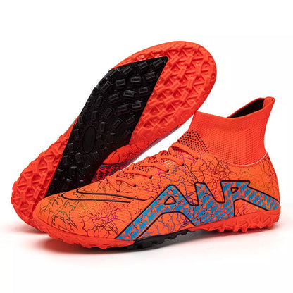 High-top Soccer Spike Special Shoes in black gold, white orange, and orange colors