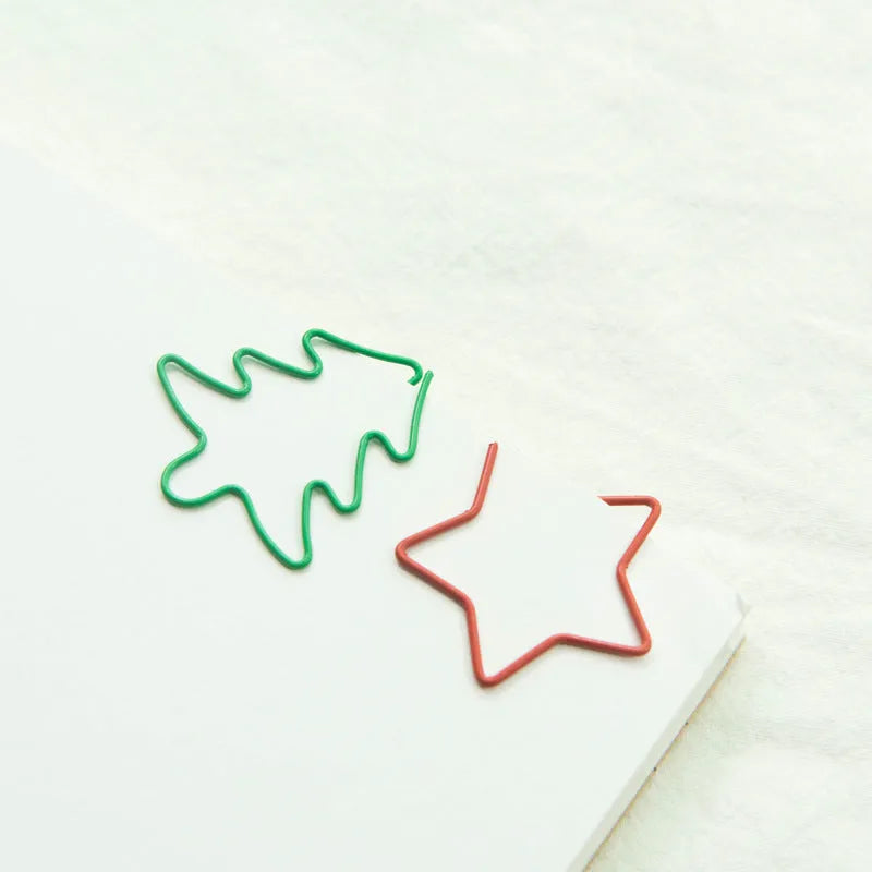 18 colourful Christmas-themed special-shaped metal paper clips in OPP bag packaging