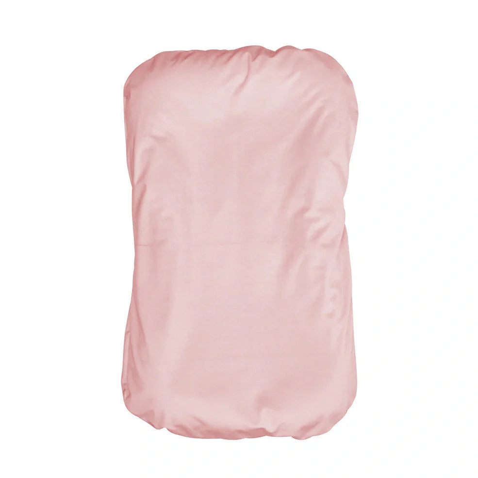 Portable crib with interchangeable fabric cover showing 75x45cm dimensions and multiple colour options