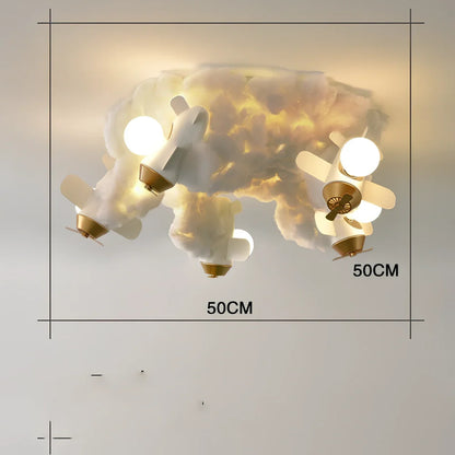 Wrought iron chandelier with aircraft or rocket design for children's rooms, 45-50cm height, LED light source