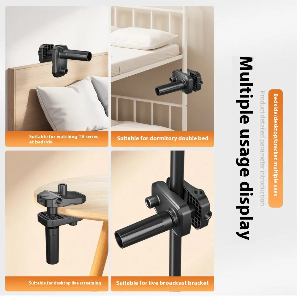 Metal cantilever bracket bedside table with 4 clips for mobile phone and tablet, universal clamp-on tray