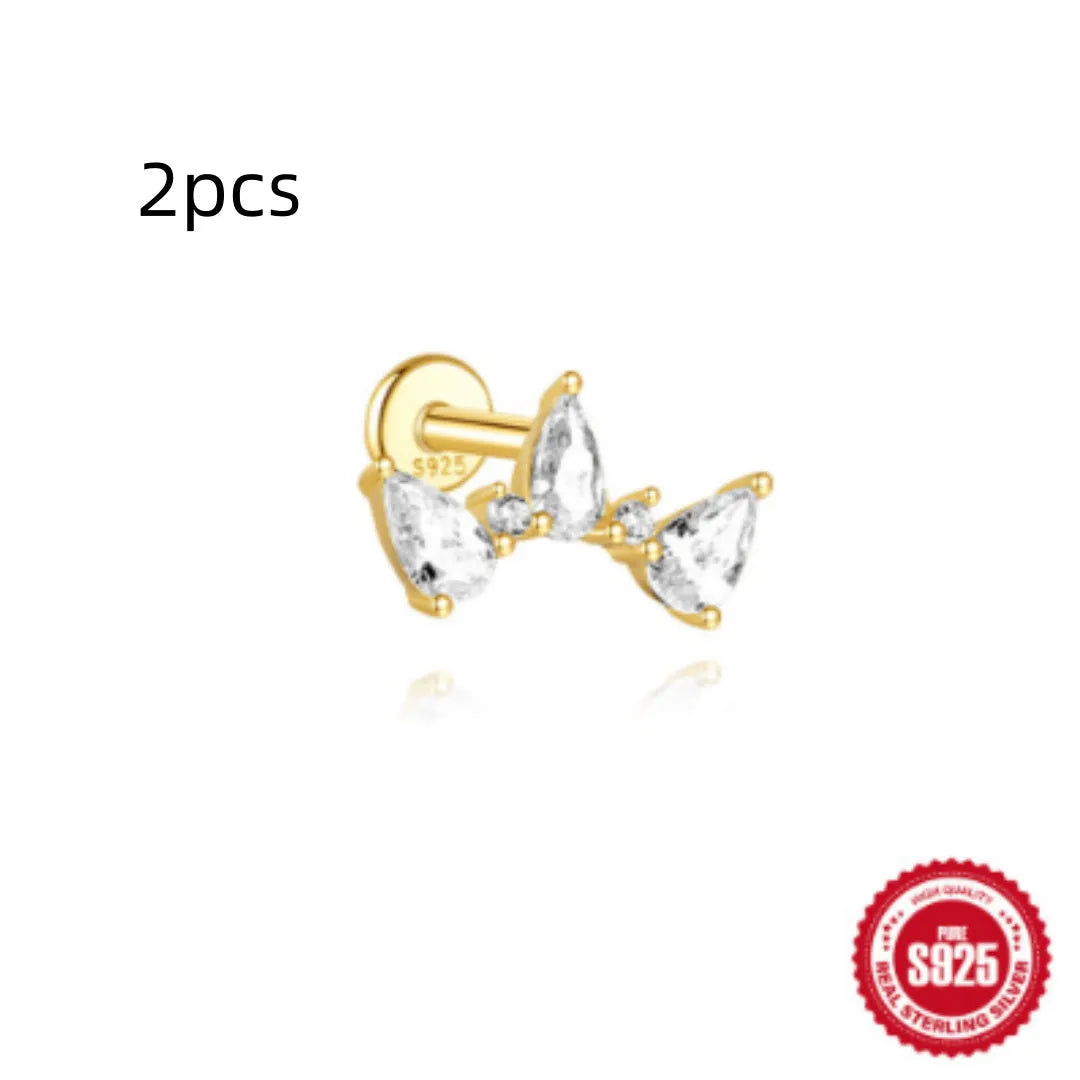 S925 sterling silver water drop shaped earrings with a flat spiral design in a gold electroplated finish.