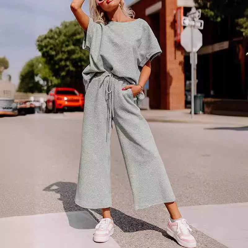 Women's casual polyester two-piece set in various colors