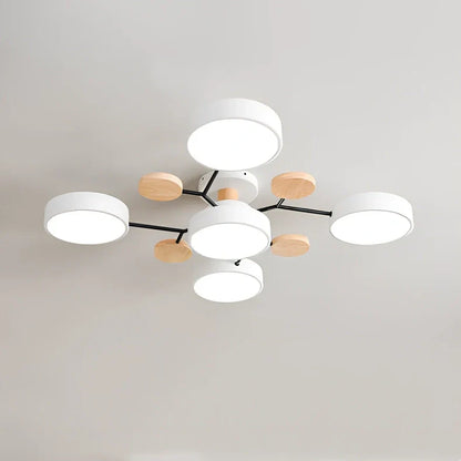 Modern round acrylic LED ceiling light with Scandinavian design in green, grey, or white colours