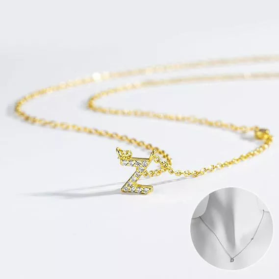 Custom Initial Necklace with sparkling CZ pendant, available in gold or silver finish
