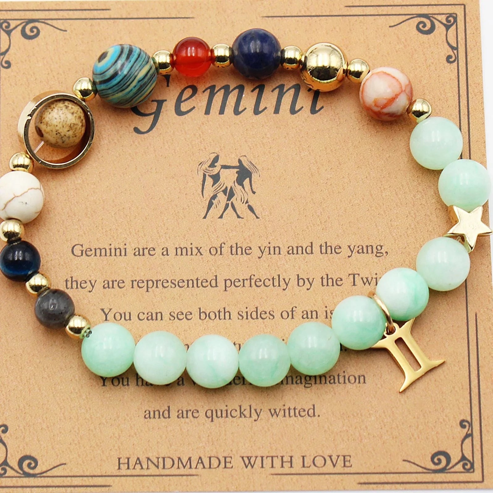 12 Constellation Morgan Stone Beaded Bracelet featuring detailed zodiac signs on 19mm beads