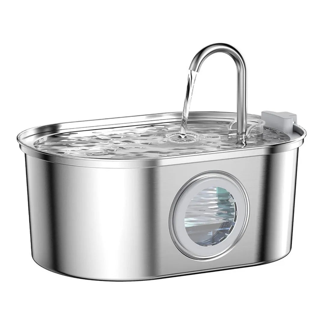 Stainless steel round pet water dispenser with 4L capacity and multiple outlet options