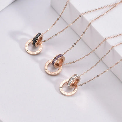 Women's rose gold Roman numeral diamond necklace with adjustable chain