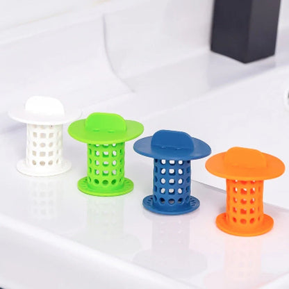 Anti-clogging Plastic Sink Filter in blue, green, orange, and white colors