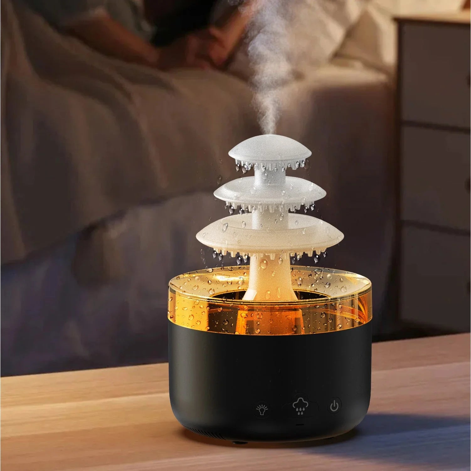 Soothing Raincloud Humidifier with ultrasonic mist, essential oil diffuser, and color-changing lights for relaxation and wellness