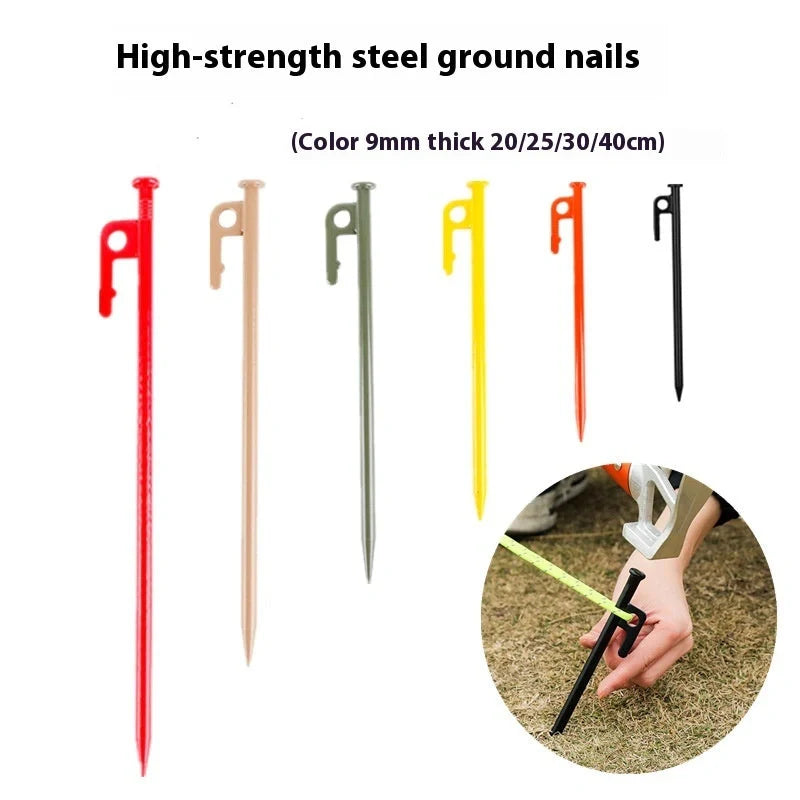 30cm black steel camping nail for securing tents and pavilions