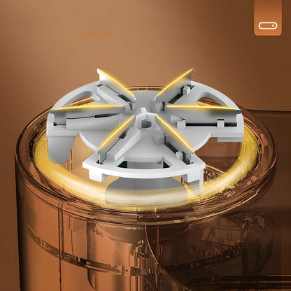 Rechargeable green lint trimmer removing fabric balls from wool jumper, digital display showing speed, 15 cm size with spare blades