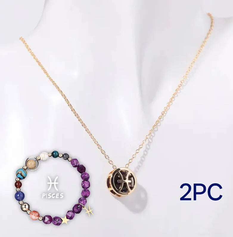Natural stone beaded necklace and bracelet set with adjustable cord in twelve style variations